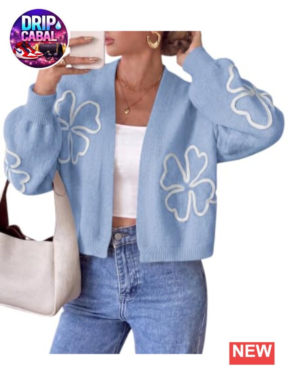 Women's Floral Open Front Cardigan Oversized Knit Sweater Trendy Fall Layer